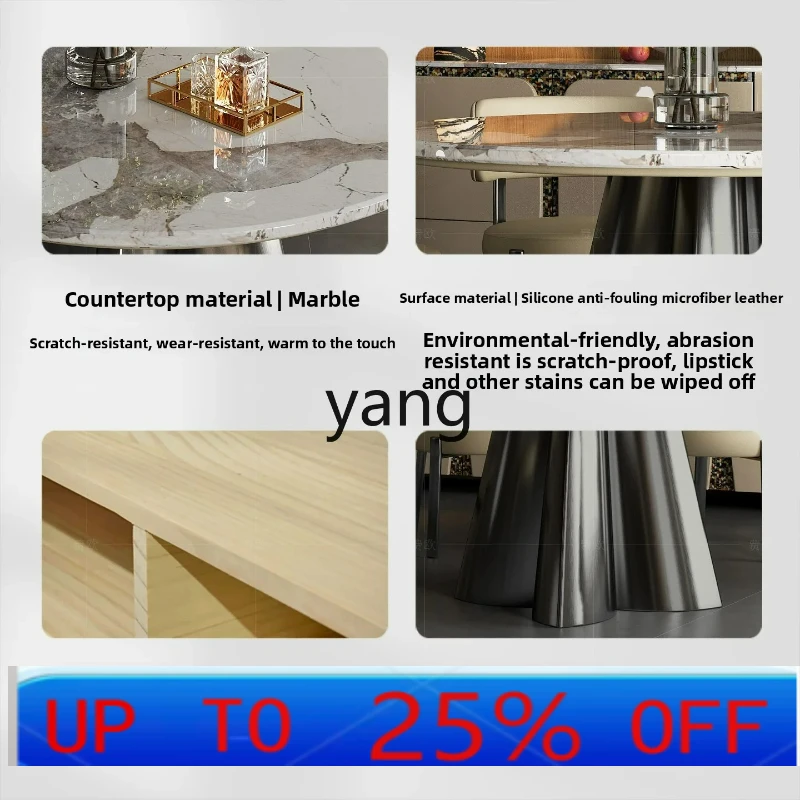 

LH light luxury dining table and chairs Italian stainless steel marble luxury stone round dining table