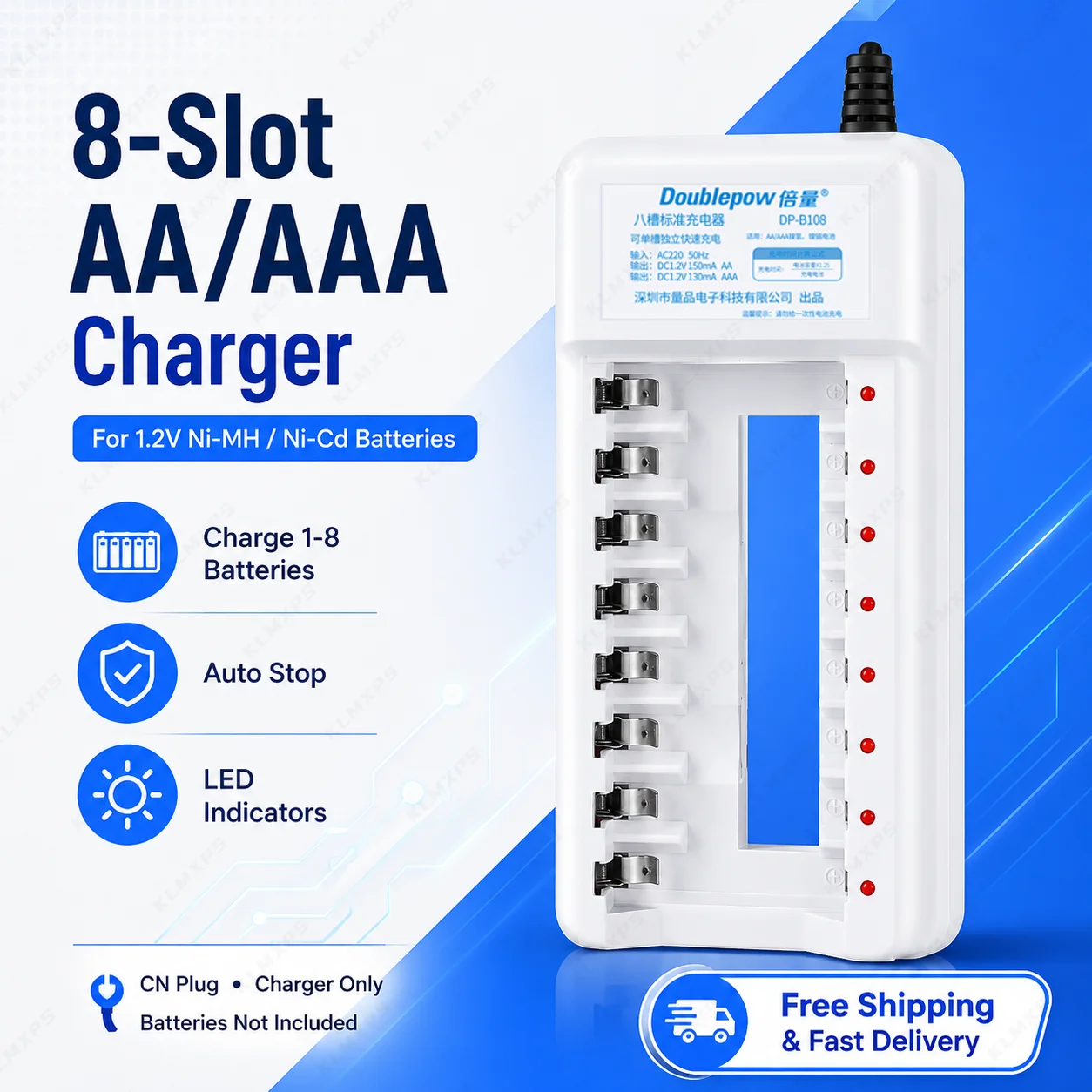 

8 Slots Smart Charger For AA AAA 1.2V Ni-MH Ni-Cd Rechargeable Batteries CN Plug Charger Only