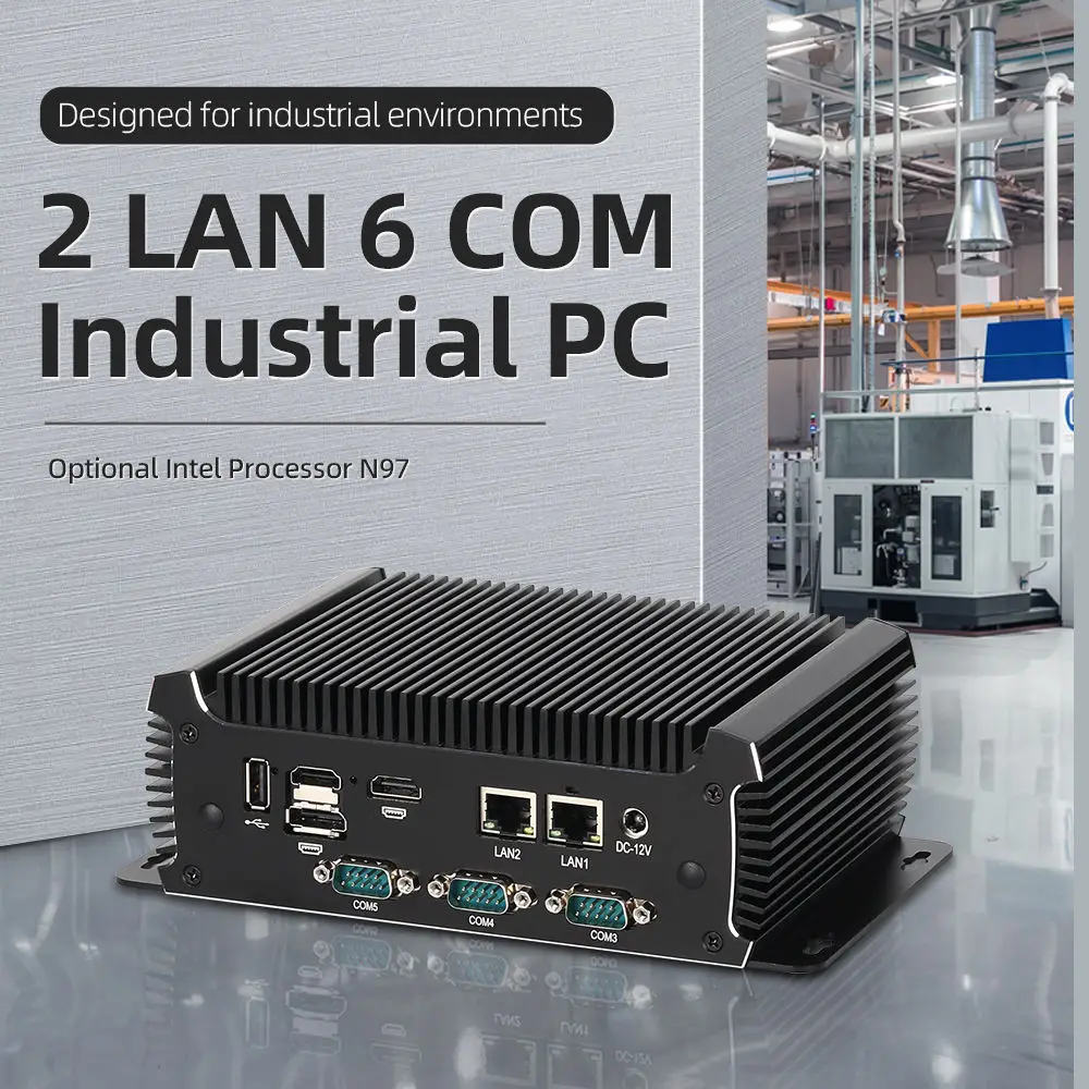 

Безвентиляторный промышленный мини-ПК Intel N97 6*COM DB9 RS232 RS485 TTL 9*USB 2*Ethernet GPIO 2*HDMI 1*DP Win10/11 Linux SIM 4G LTE WiFi