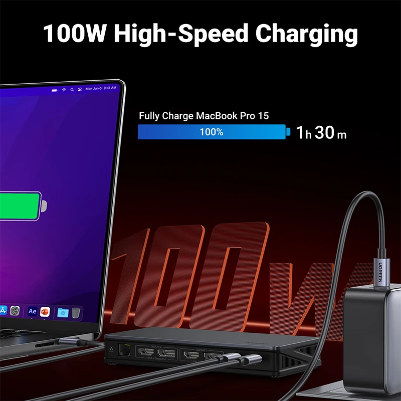 UGREEN USB C 도킹 스테이션, 9 인 1 USB 분배기, HDMI DP 디스플레이 링크 트리플 디스플레이, RJ45 PD100W, macOS Windows 10Gbps, 4K 60Hz