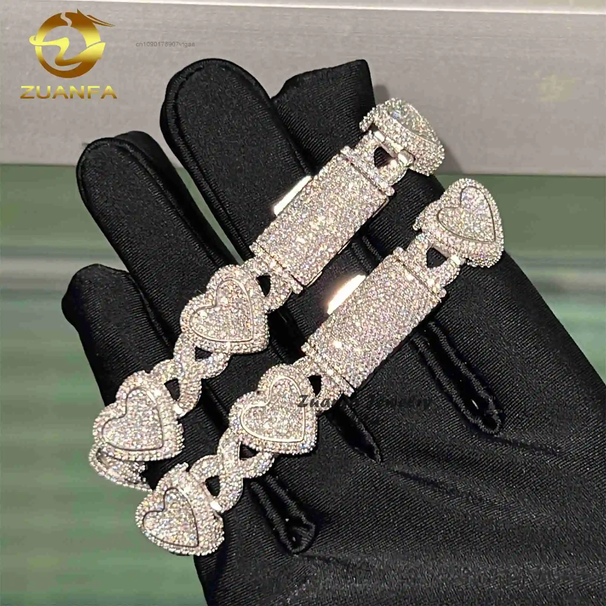 Out Iced Jewelry Heart Infinity Hip Hop Sparkle 925 Sterling Silver VVS Moissanite Diamond Cuban Link Bracelet.