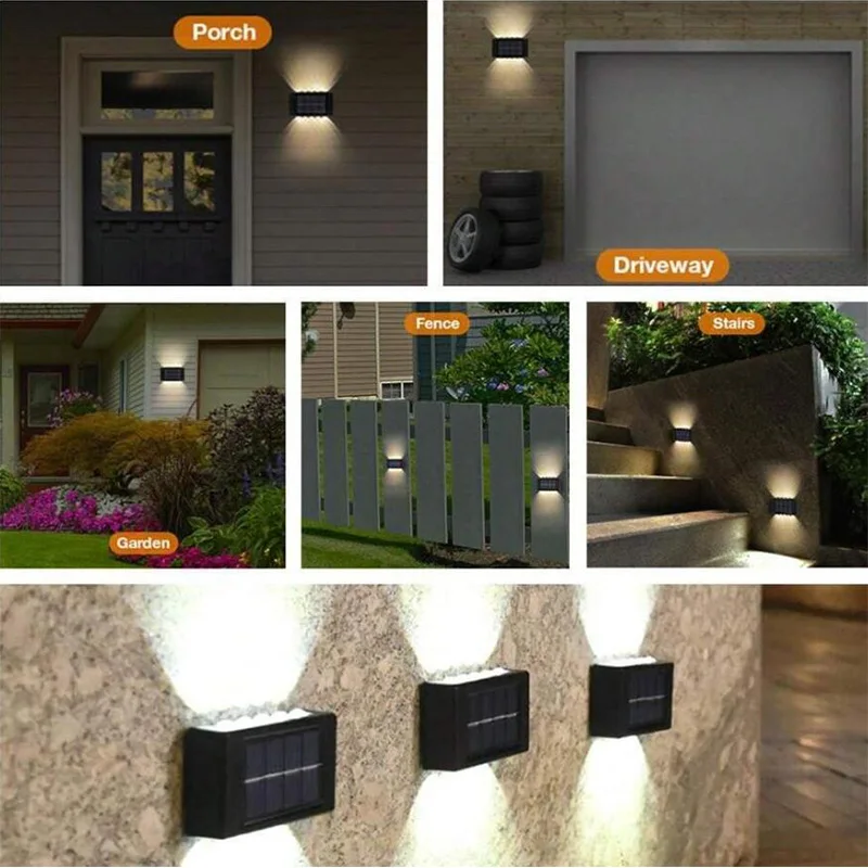 2/4/6/10LEDs Solar Wall Lamp Yard Street Decor Light Outdoor Waterproof Up and Down Luminous Lighting Garden Landscape Lamp