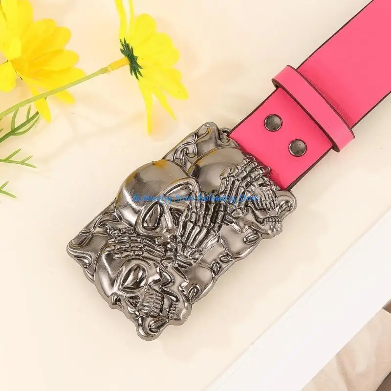 

573B Unisex Skull Waist Belt Adjustable PU Leather Belt Casual Wear Waistband for Stylish Youth