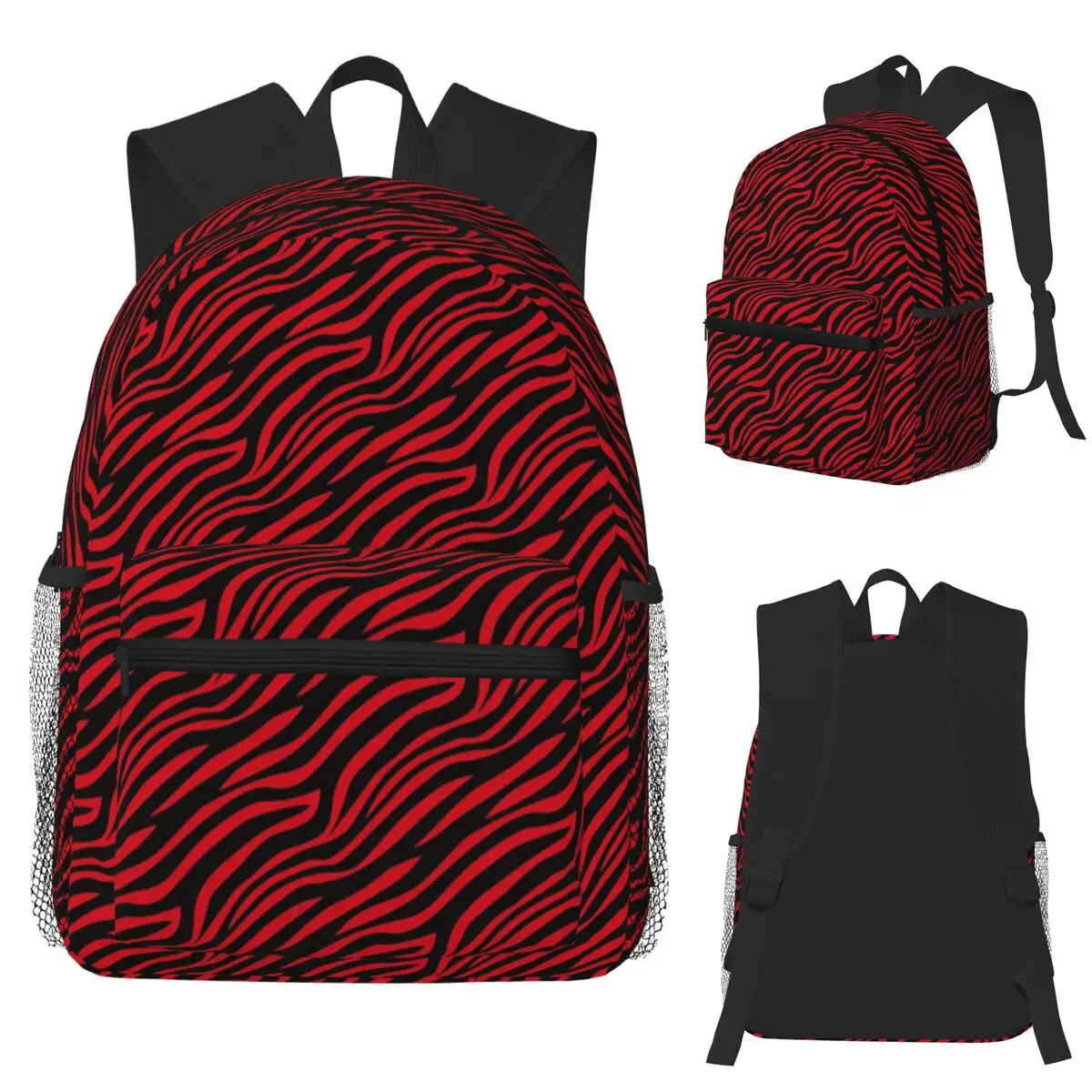 

Black And Red Stripes Striped Geometric Lines Student Backpack School Bag Hiking Travel Daypack Boys Girls Bookbag Shoulder Bags