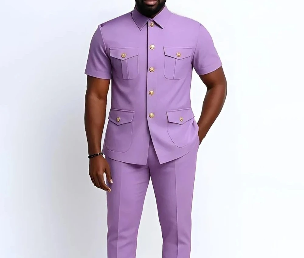 

Summer Short Men's Suits Blazer High Quality Single Breasted Stand Lapel Slim Fit 2 Piece Jacket Pants Daily Male Clothing