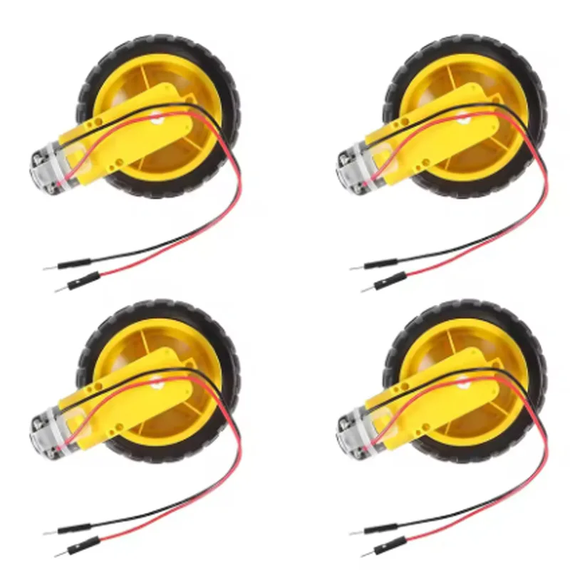 4sets DC Electric Motor DC 3-6V Dual Shaft Geared TT Magnetic Gearbox Engine with 65mm Plastic Car Tire Wheel Smart RC Car Robot