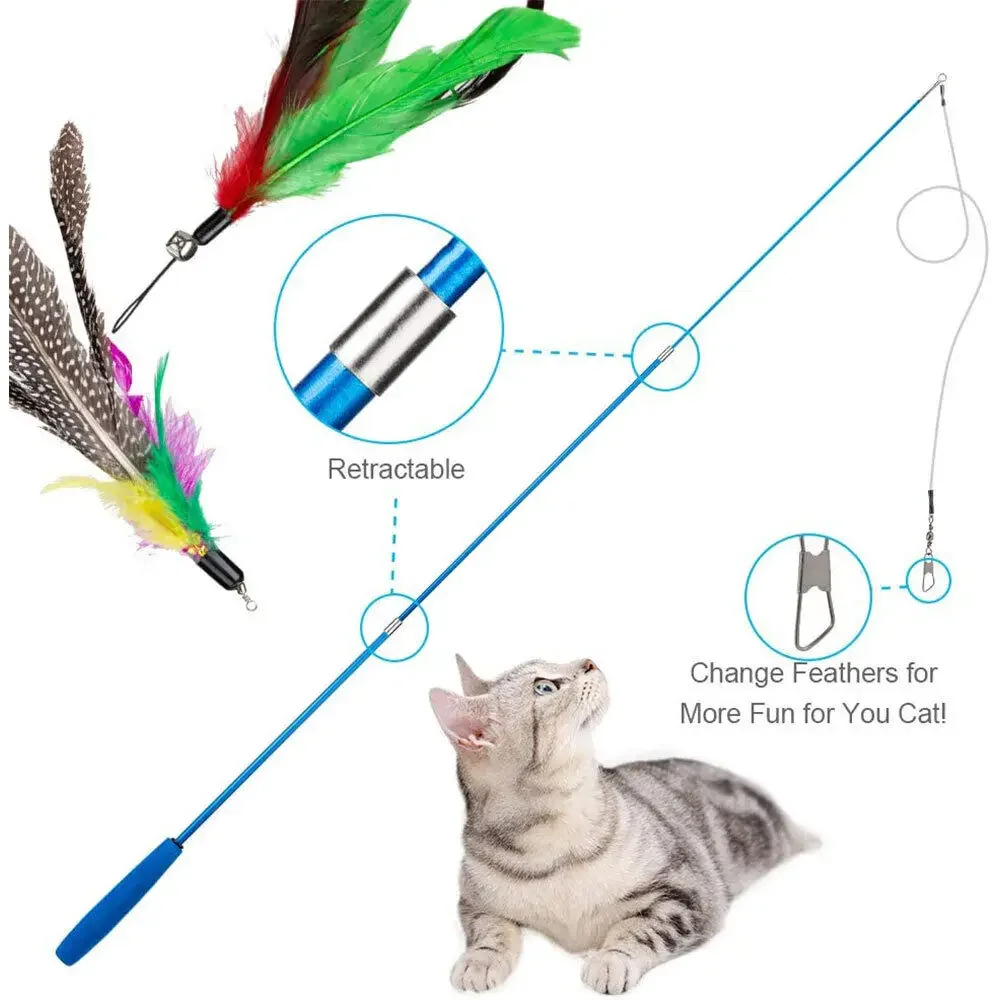 Juego de juguetes de plumas de gato de repuesto, varita de rompecabezas para gatos, juguete interactivo para entrenamiento, palo de juego,