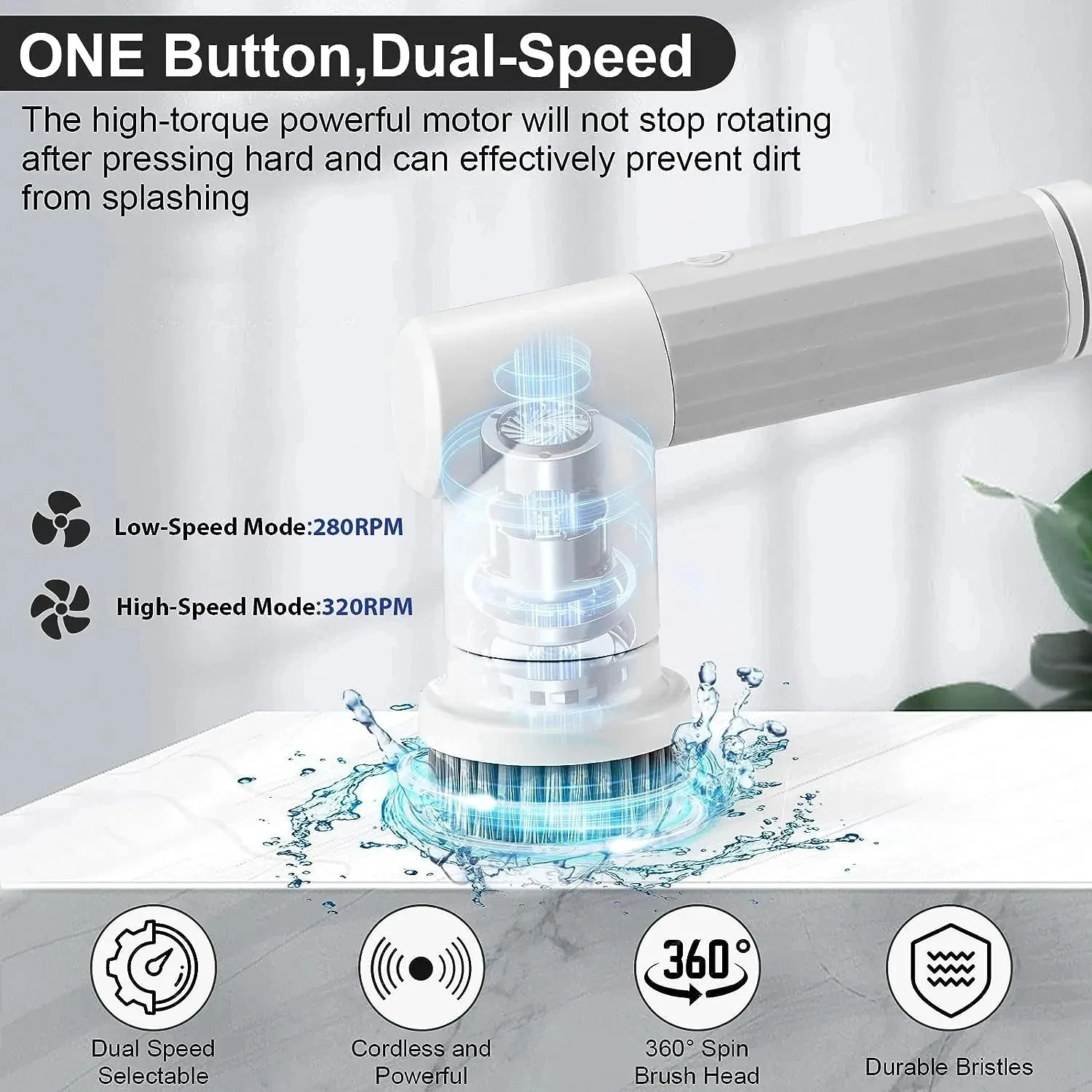 New Electric Spin Scrubber Cordless Cleaning Brush with 2 Rotating Speeds & 6 Replaceable Heads for Bathroom,Kitchen,Wall,Ove