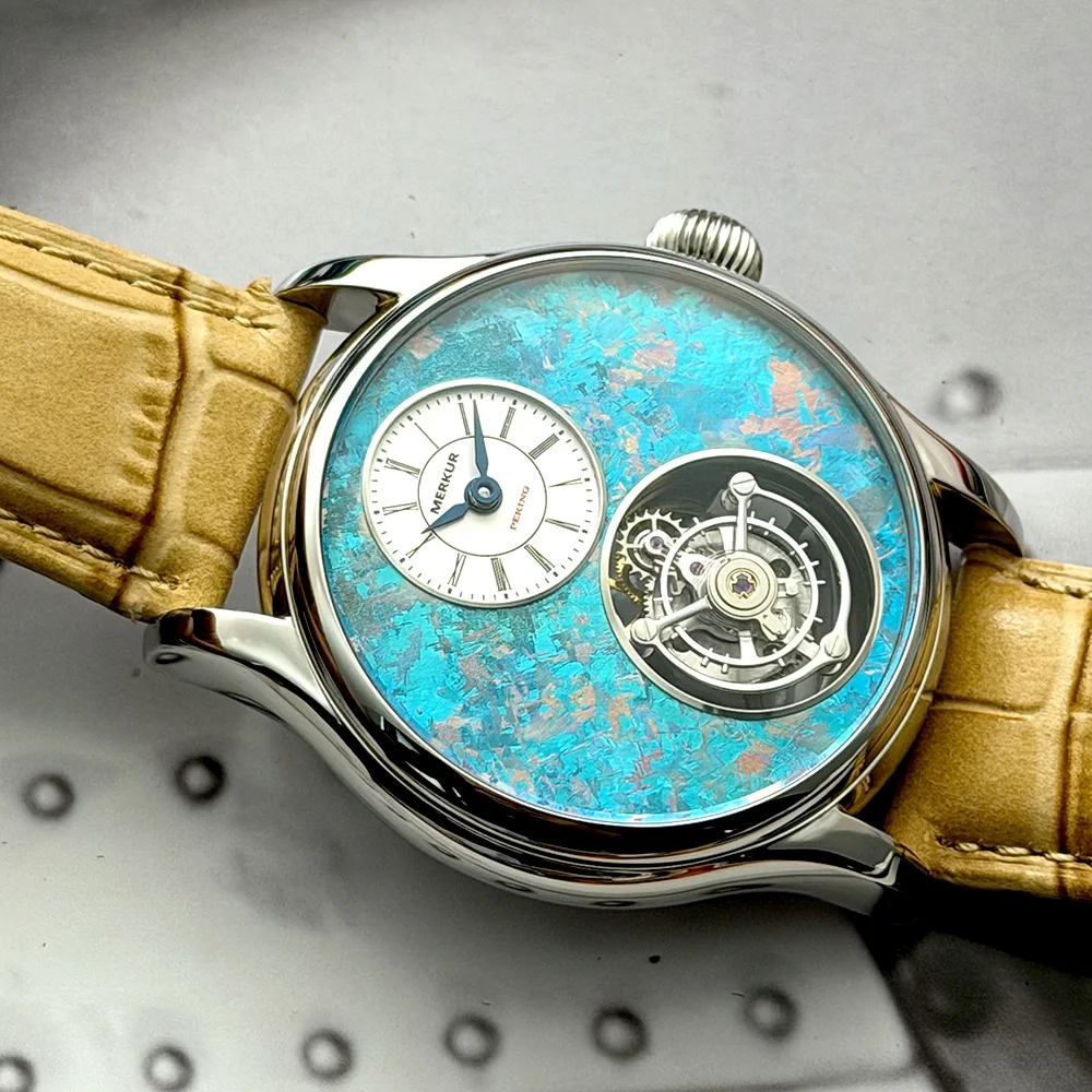 Merkur 100% Tourbillon Horloge Heren Fritillaria Wijzerplaat Saffier Horloge Voor Mannen Mechanische Horloges Uitgeholde achterkant Relogio Masculino