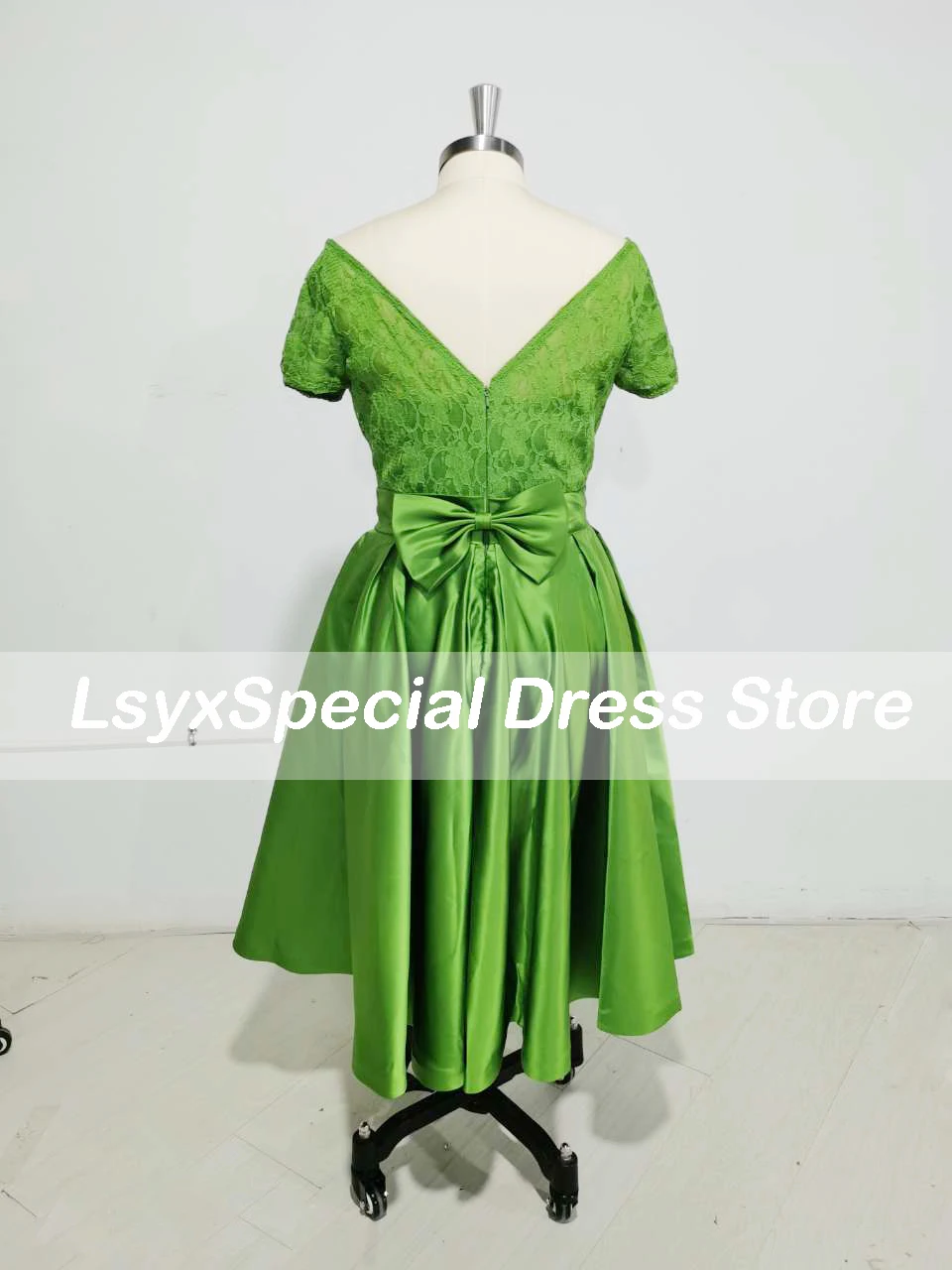 LSYX-Robe de Bal en Satin Rose, Ligne A, Manches Cape, Appliques en Dentelle, Dos aux, Élégante, avec Nministériels d, Longueur Thé