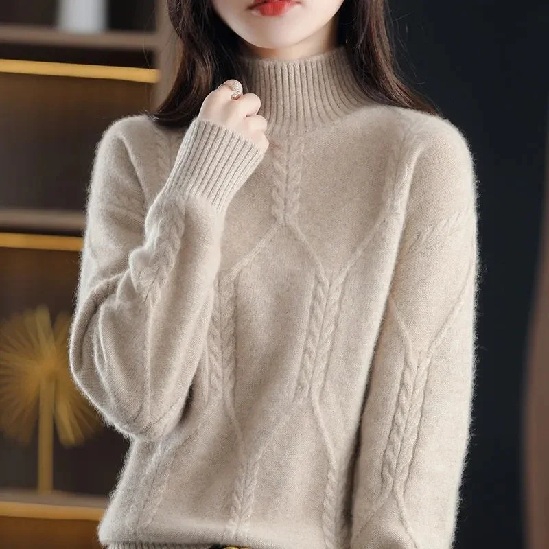 2023 Winter New Women Pullover Turtleneck Sweater Long Sleeve Slim Elastic Korean Casual Jumper All-match Solid Color Warm Top
