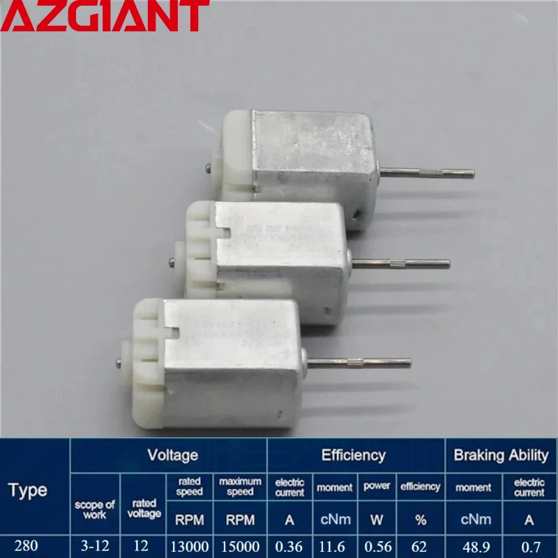 

3PCS 20mm Micro Long Shaft Carbon Brush FC280 High Torque Permanent Magnet Engine Motor Car Lock Block DC 12V 9800 Rpm Durable