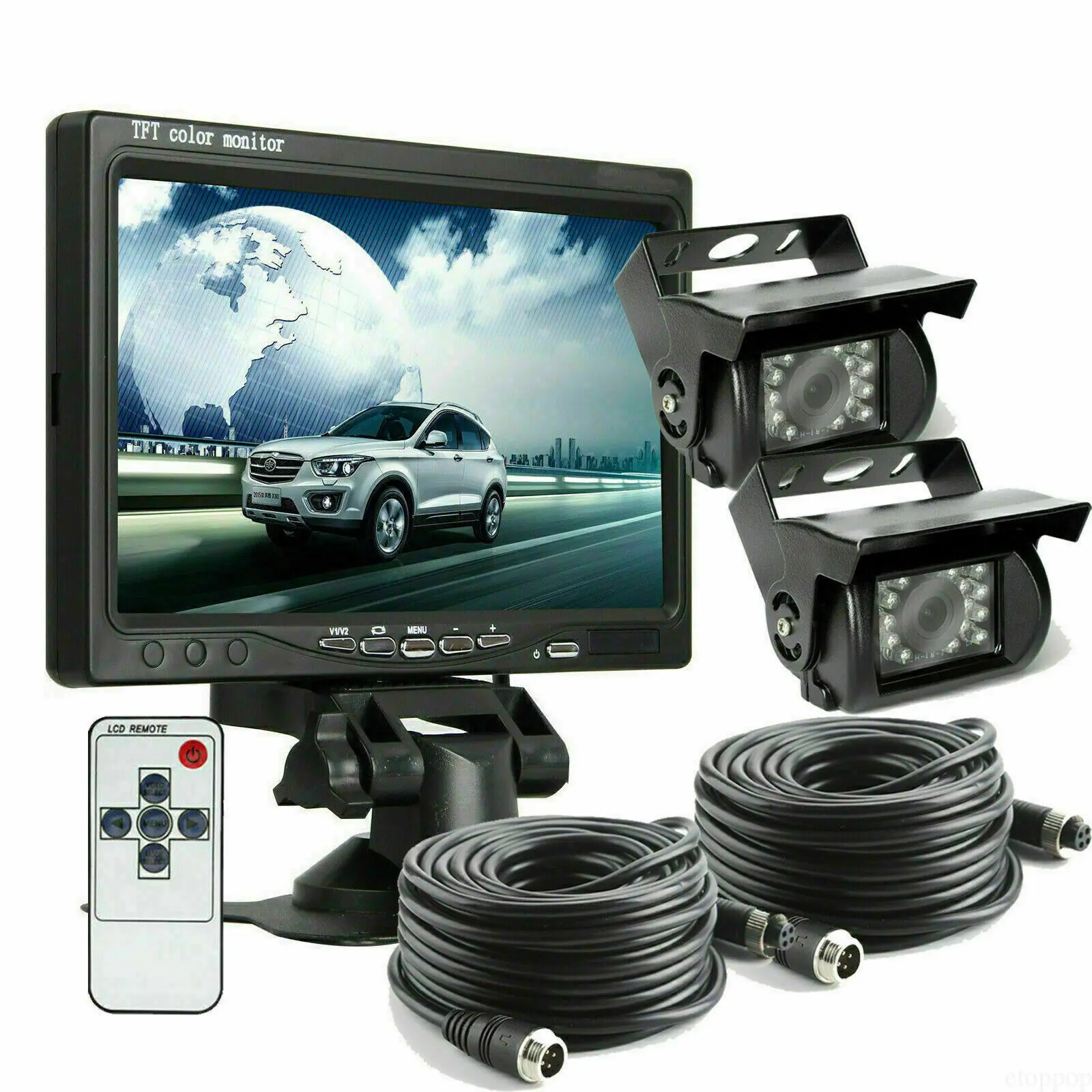 

7inch Monitor 2x Backup Camera 18LED IR Rear/Front/Left/Right View Truck Camera HD Display Kit Parking Reverse Syste