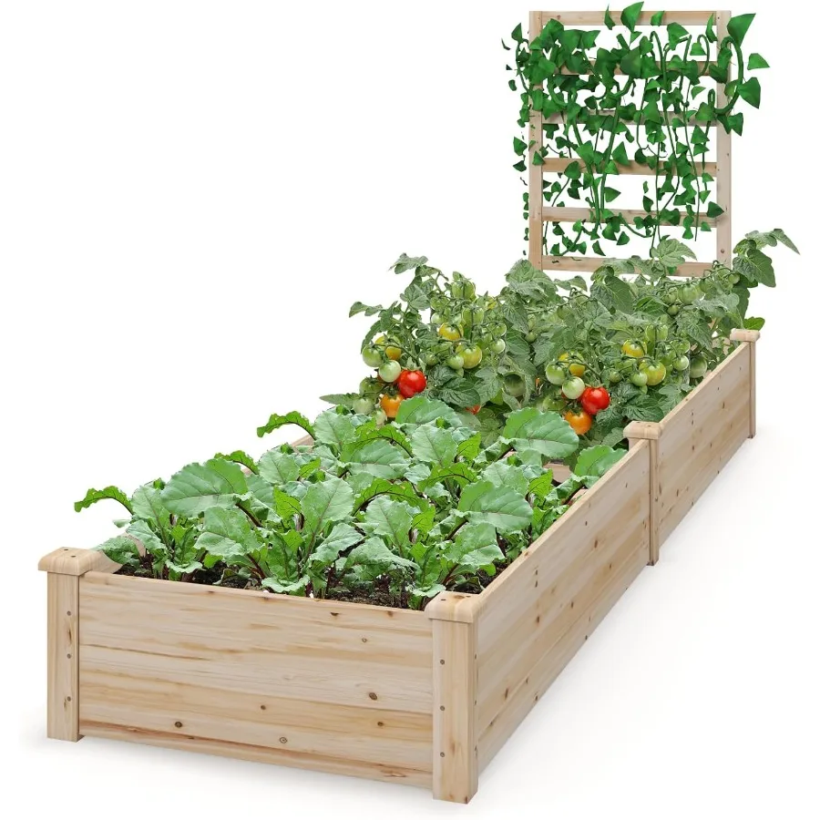 

Raised Garden Bed with Trellis and Planter Box 93" L x 25" W x 40" H Outdoor Wooden Planter Box Kit for Flower Herb Vegetable F