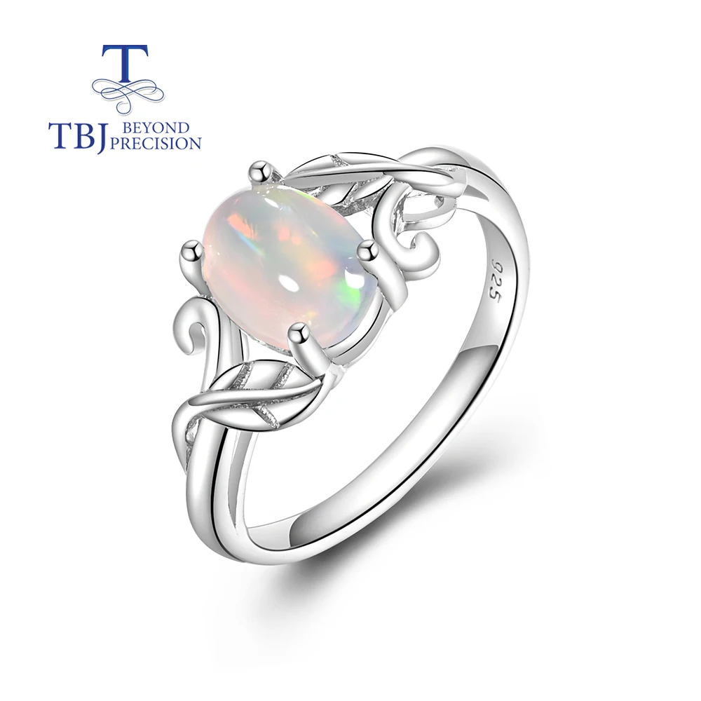 Tree Leaves Design 925 sterling silver ring natural Oval 6*8mm ethiopia opal Real gemstone fine jewelry for women proposal gifts