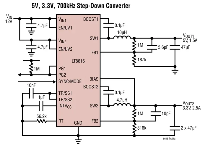LT8616EFE LT8616IFE LT8616HFE LT8616 - Dual 42V Synchronous Monolithic Step-Down Regulator with 6.5A Quiescent Current
