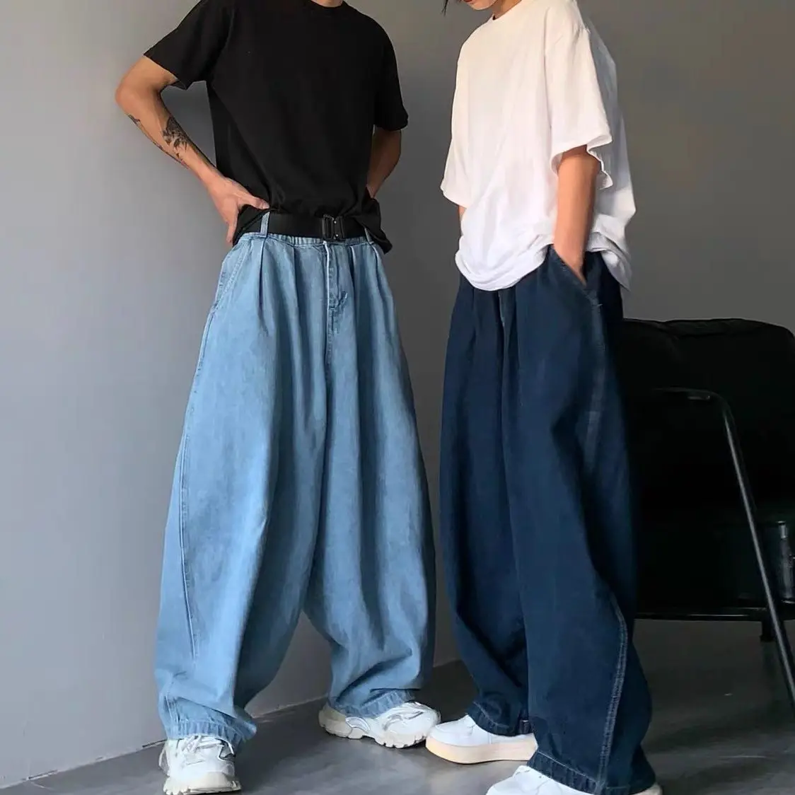 Men's Hong Kong Chic Jeans Y2k Japanese Streetwear Pants Vintage Relaxed Straight Wide Leg Pants Dad Fit High Street Trousers