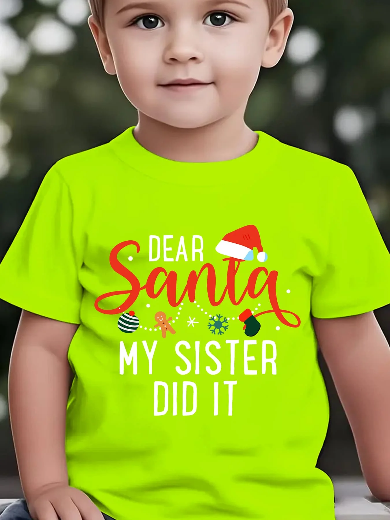 NY‑DX4883‑Boys‑Christmas‑MY‑SISTER‑DID‑IT‑Santa‑Hat‑Gingerbread‑Snowflake‑Print‑Crew‑Neck‑Short‑Sleeve‑Kids‑T‑Shirt