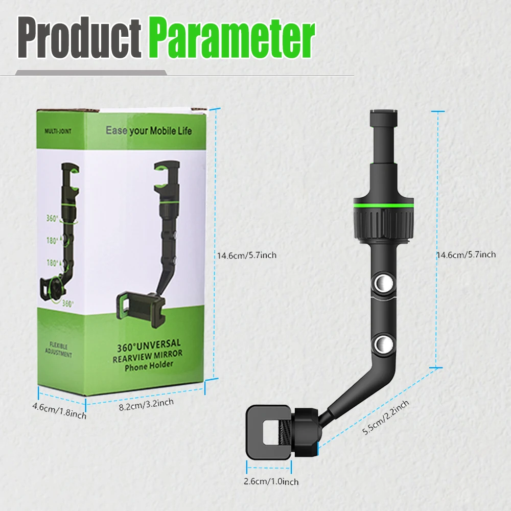 Uchwyt na telefon w lusterku wstecznym do samochodu, 360° °   Obrotowy uchwyt na telefon, uchwyt GPS Uniwersalny uchwyt samochodowy na telefon do