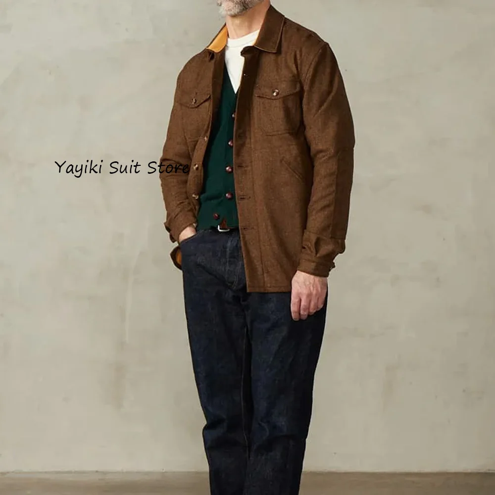 

Мужская куртка, элегантные мужские пальто, повседневная мужская верхняя одежда, костюм с несколькими карманами, куртки с лацканами, винтажные костюмы из ткани «елочка»