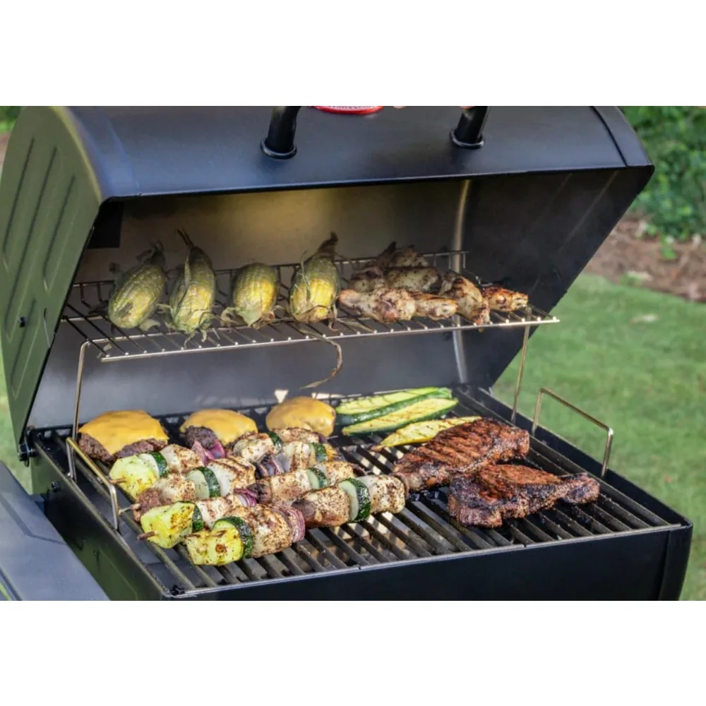 

BBQ Grills, Charcoal Grill InWith Wood Shelves, Premium Wood Front and Side Shelves with Utensil Hooks,Outdoors Large BBQ Grills