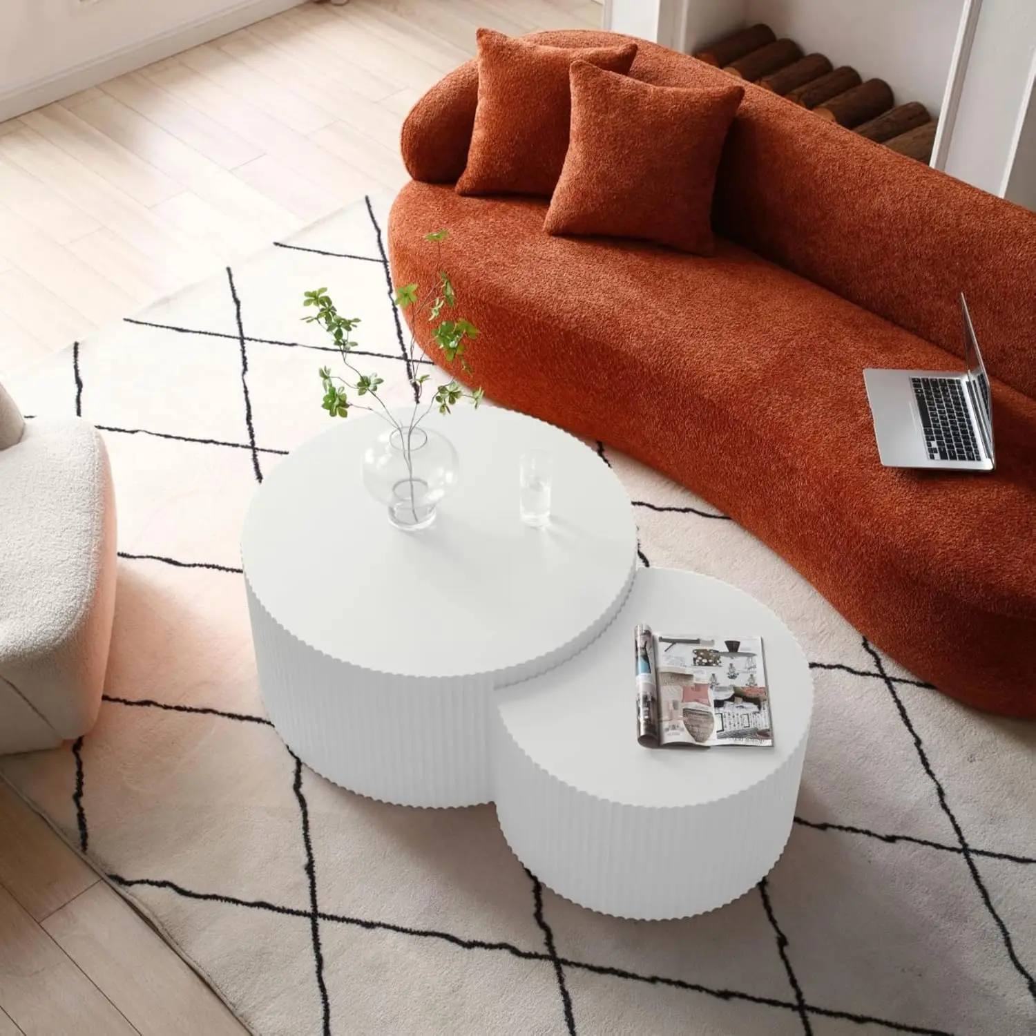 Coffee Table Set of 2 Modern, Living Room Nesting Table Round 2-Piece, No Assembly Required Wooden Circle End Table Set Accent