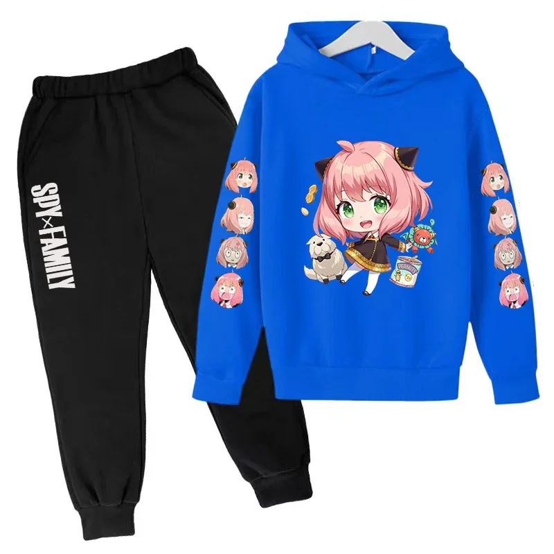 Felpa con cappuccio per bambini autunno top/pantaloni 2p anime kawaii spy X famiglia Anya falso affascinante cappotto con stampa Ragazzi Ragazze Sport jogging party set casual