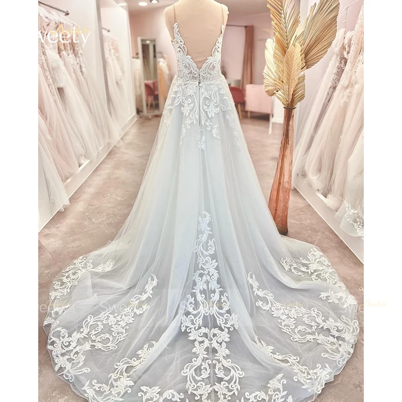 Robe de mariée en satin organza avec dentelle brodée, robe de RhA-Line, manches longues, robe de mariée à col rond, simplicité