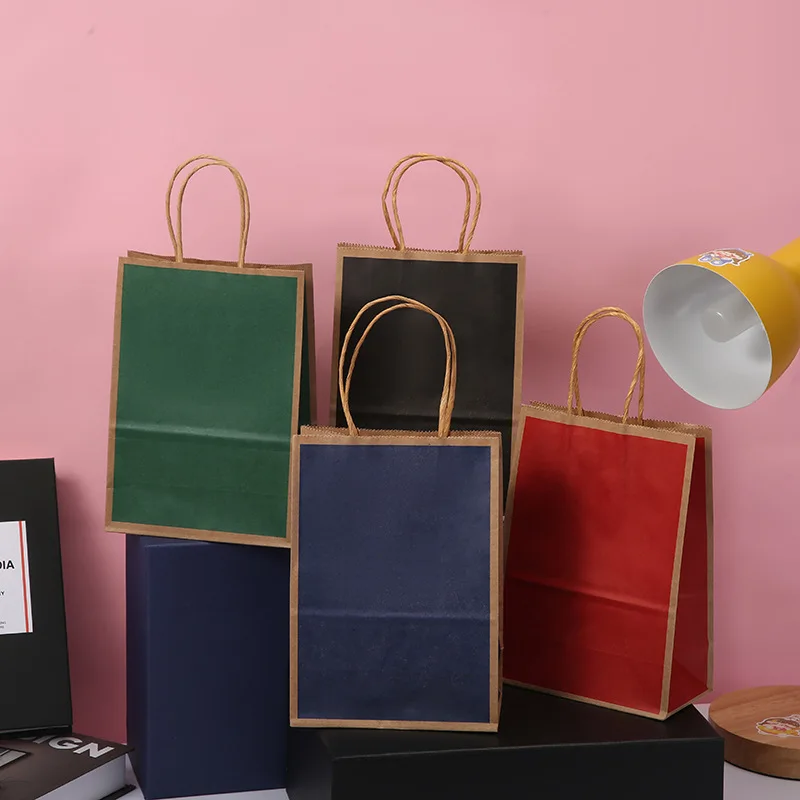 5 Pcs Lot Color Kraft Paper Bag with Handles 21x15x8cm Festival Gift Bag High Quality Shopping Bags Pure Color Birthday Party