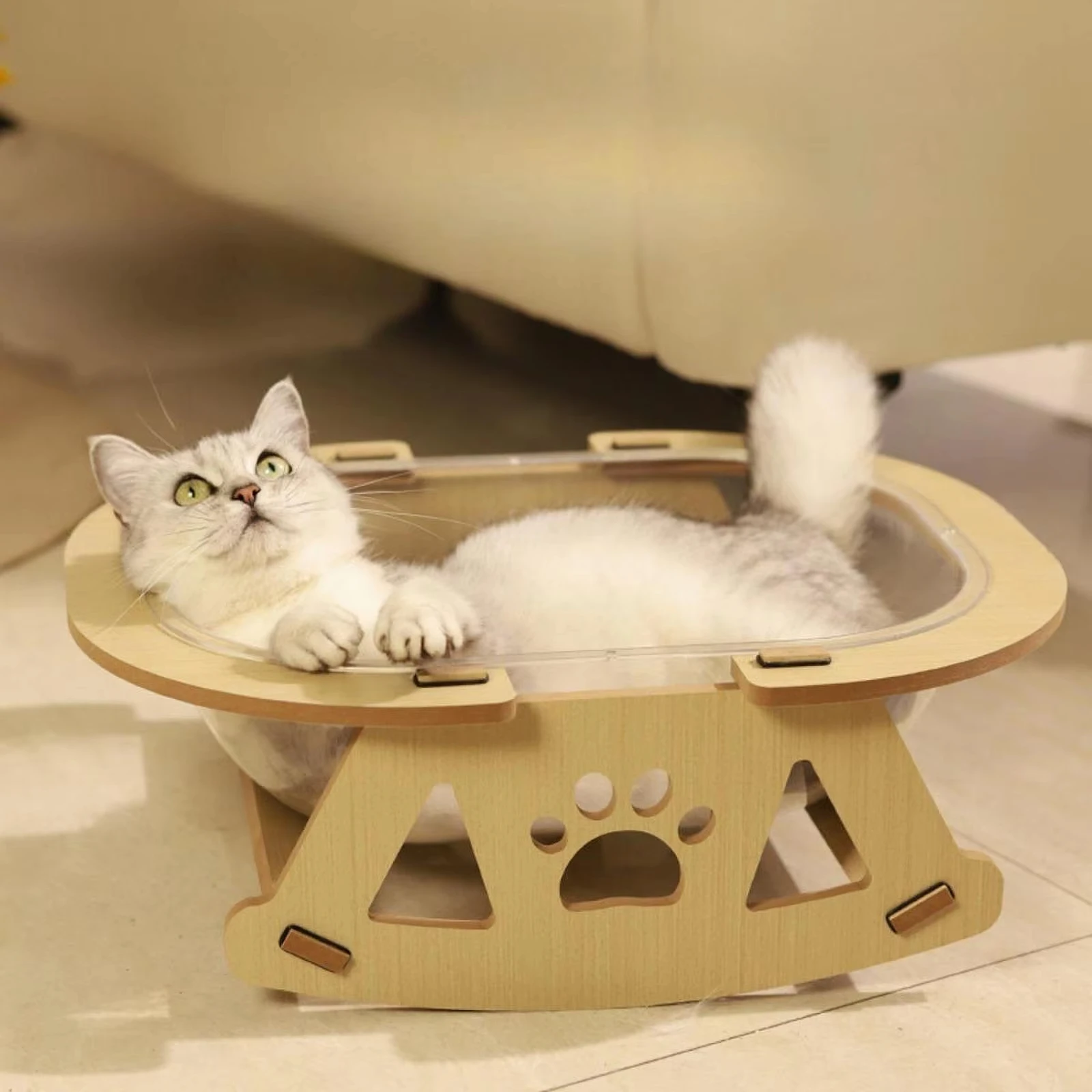 

Acrylic Wood Cat Bed Elevated Bed Pet Clear Cats House Rocking Chair Detachable Convenient Kittens Puppies Sofa Cat Accessories