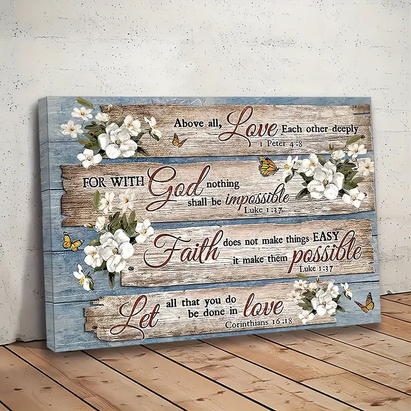 1pc No Framed Canvas Painting Christian Bible Verse Rustic Inspirational Bible Verses Flower Pictures Wall Art Prints, For H