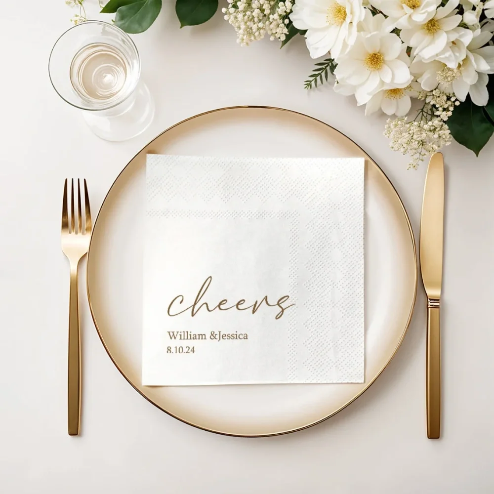 50 Cheers Custom Wedding Napkins,Cocktail Napkins,Rehearsal Dinner Napkins,Anniversary Engagement Monogram Cocktail Beverage