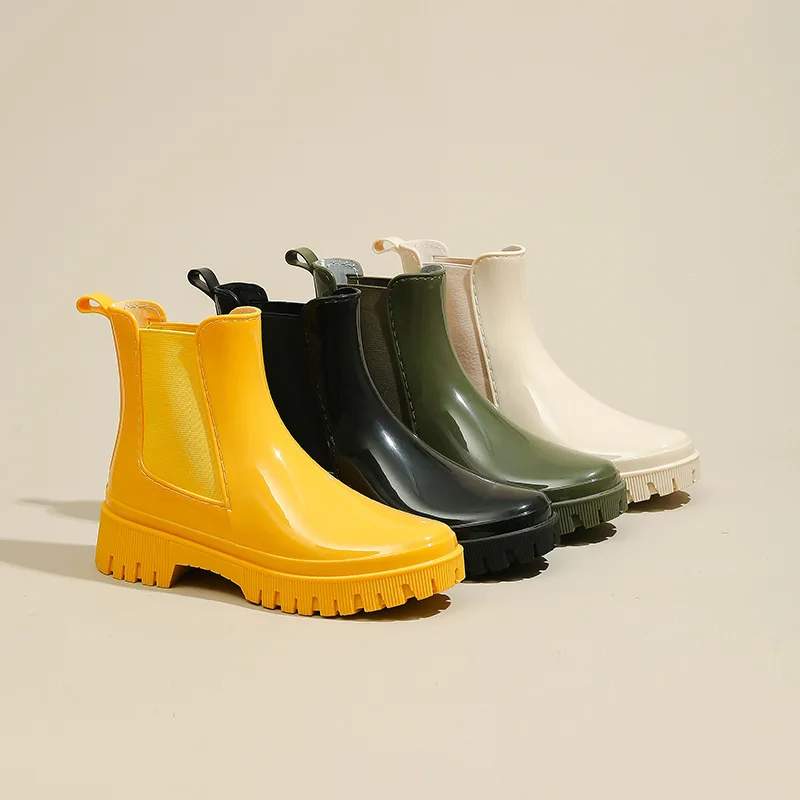 

Chelsea Thick Heel Rain Boots Women's New Fashionable Outdoor Wear Waterproof Non-slip Elastic Band Boots Spring Autumn