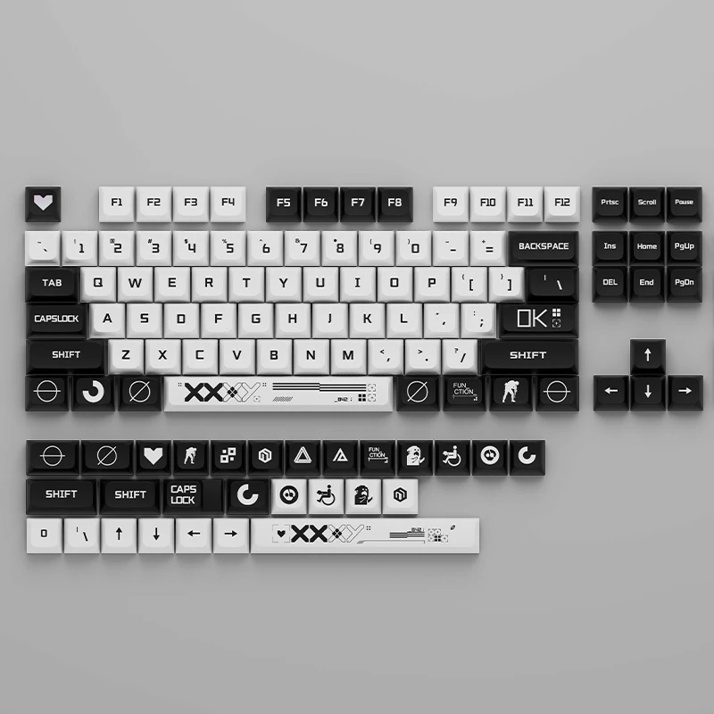 132 Key PBT SYE-SUB Profile PrintStream Custom XDA Keycap for MX Switche Gaming Mechanical Keyboard Black White PBT Key Caps