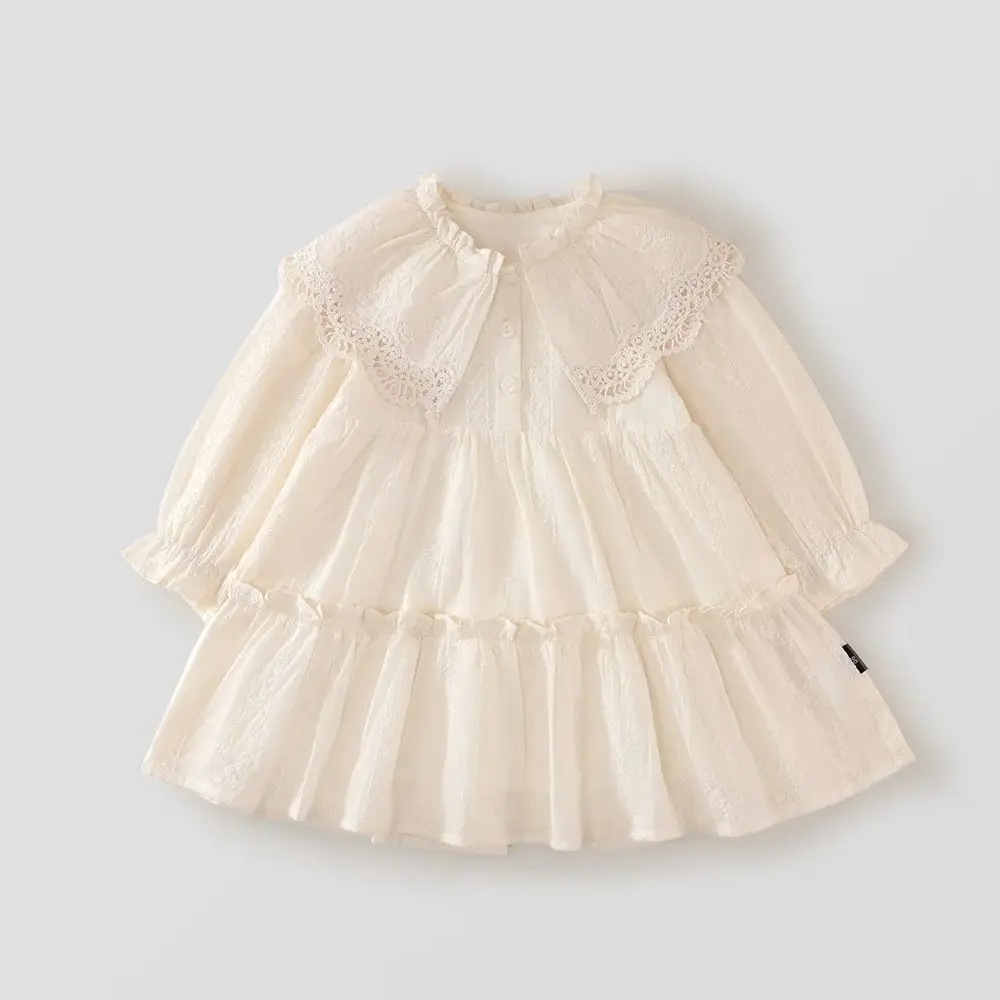 Vestidos para niños 2025, ropa de primavera para niña, vestido informal de manga larga, suelto, Color sólido, vestido de princesa elegante para niños de 2 a 7 años