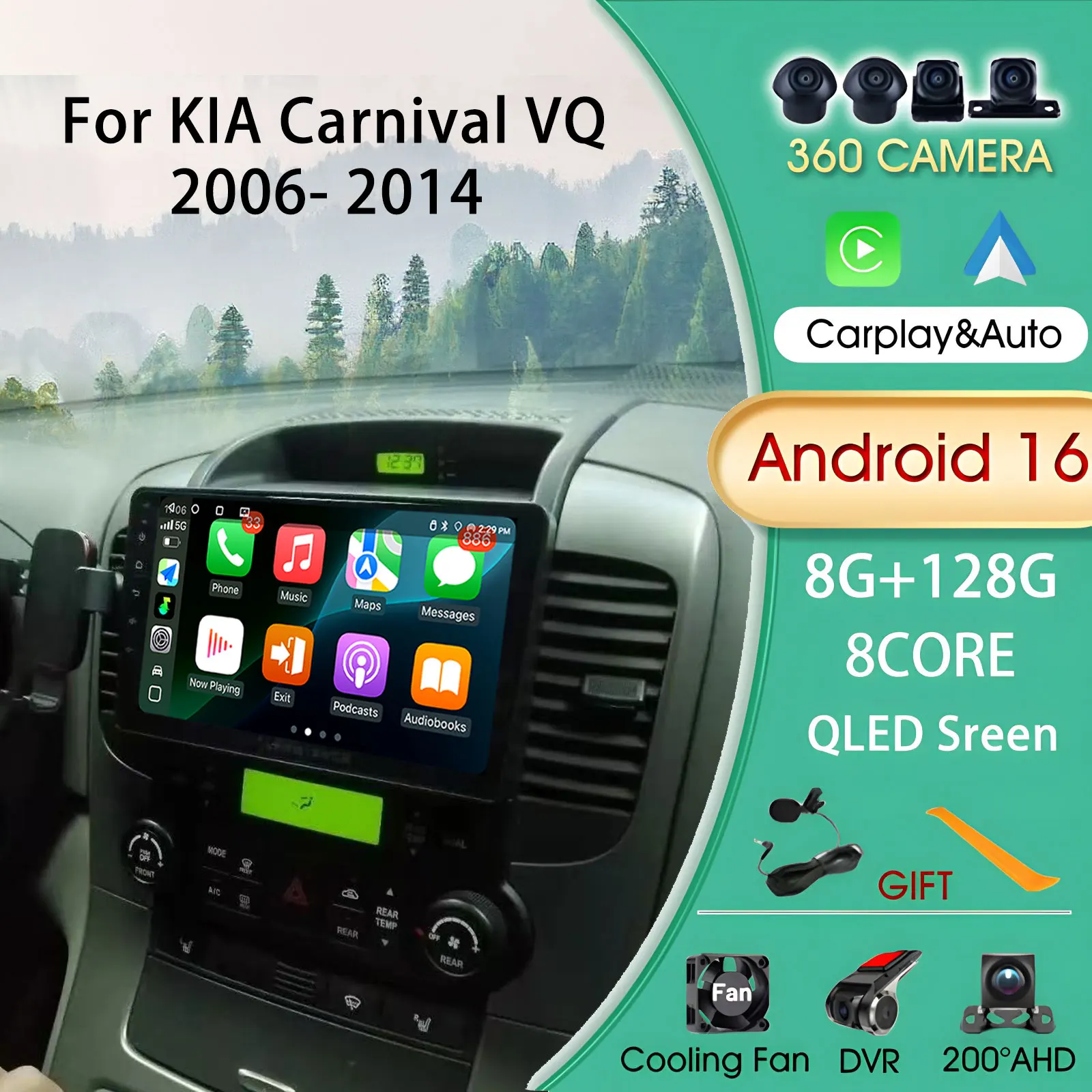 Car Radio For KIA Carnival VQ 2006- 2014 Autoradio Multimedia Automotive 8Core wifi Video DSP Subwoofer Stereo Android14 Carplay