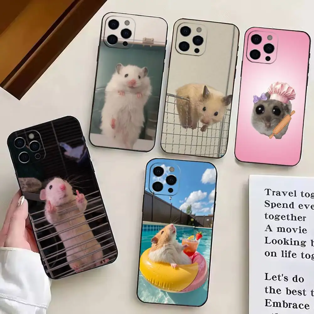 

Cute Mouse Rat Hamster Phone Case For iPhone17,16,15,14,13,12,11 Plus,Pro Soft Silicone Black Cover