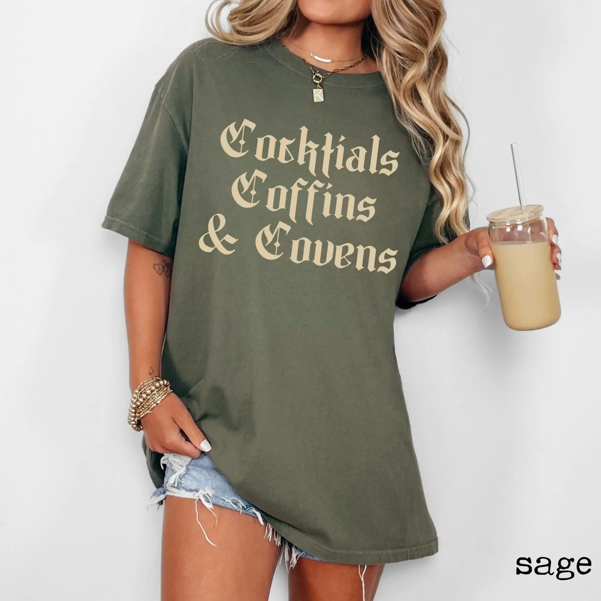 Witchy Cocktails Coffins Covens Comfort Colors T Shirt Halloween Goth Witch Witchcraft Trendy Spooky Season Vibe