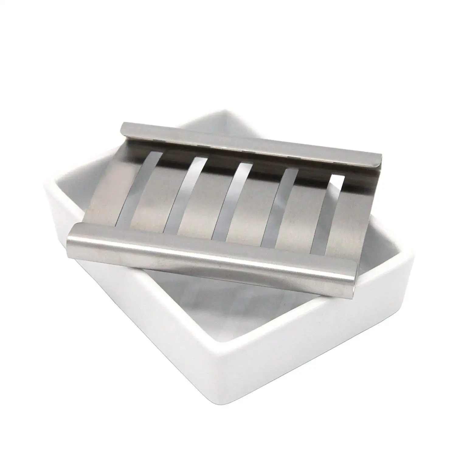 Ceramic Soap Dish Stainless Steel Soap Holder For Bathroom And Shower Double Layer Draining Soap Box image 2