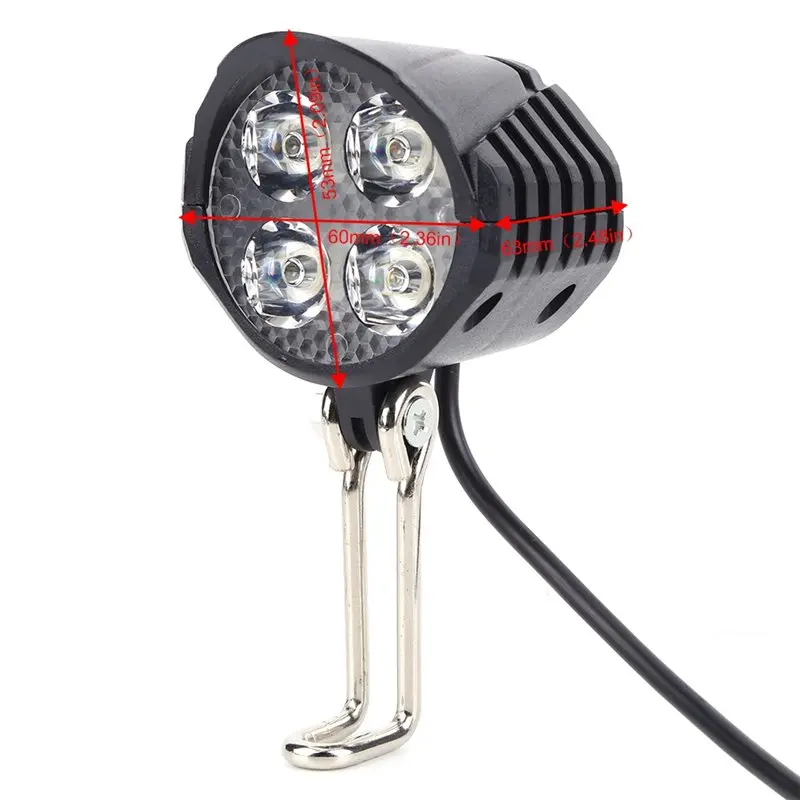 AB46-High Power 18W LED Electric Bicycle Light, Waterproof IPX5, Includes Horn For E-Bike