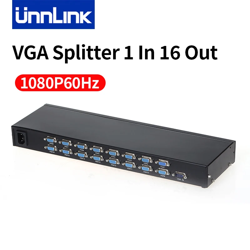 Unnlink-distribuidor de vídeo 1x16 spliter vga, 1 em 16 para computador, pc, laptop, placa gráfica para monitor de tv, projetor, 16 portas