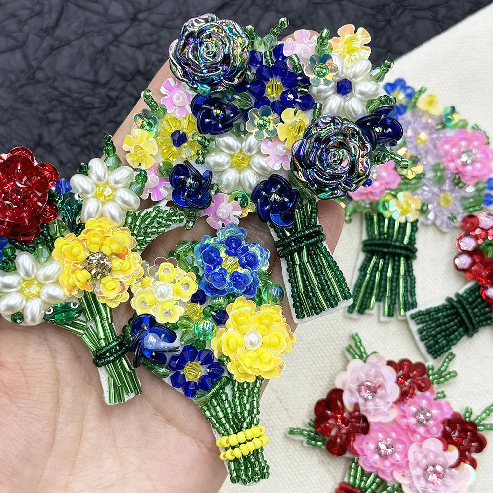 Small bouquet flower sequin patch decoration clothing patch