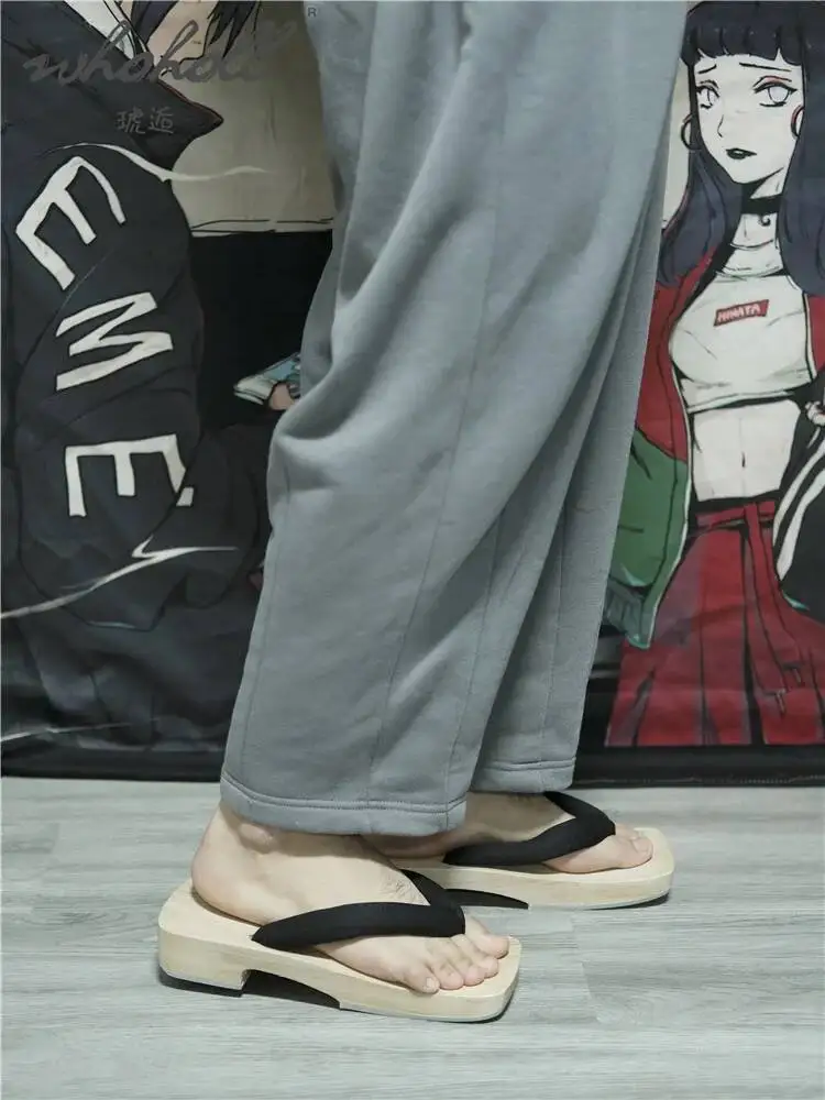 Homem plana flip flops verão homem japonês geta chinelos de madeira masculino tamancos sapatos fundo grosso anime samurai cosplay sapatos
