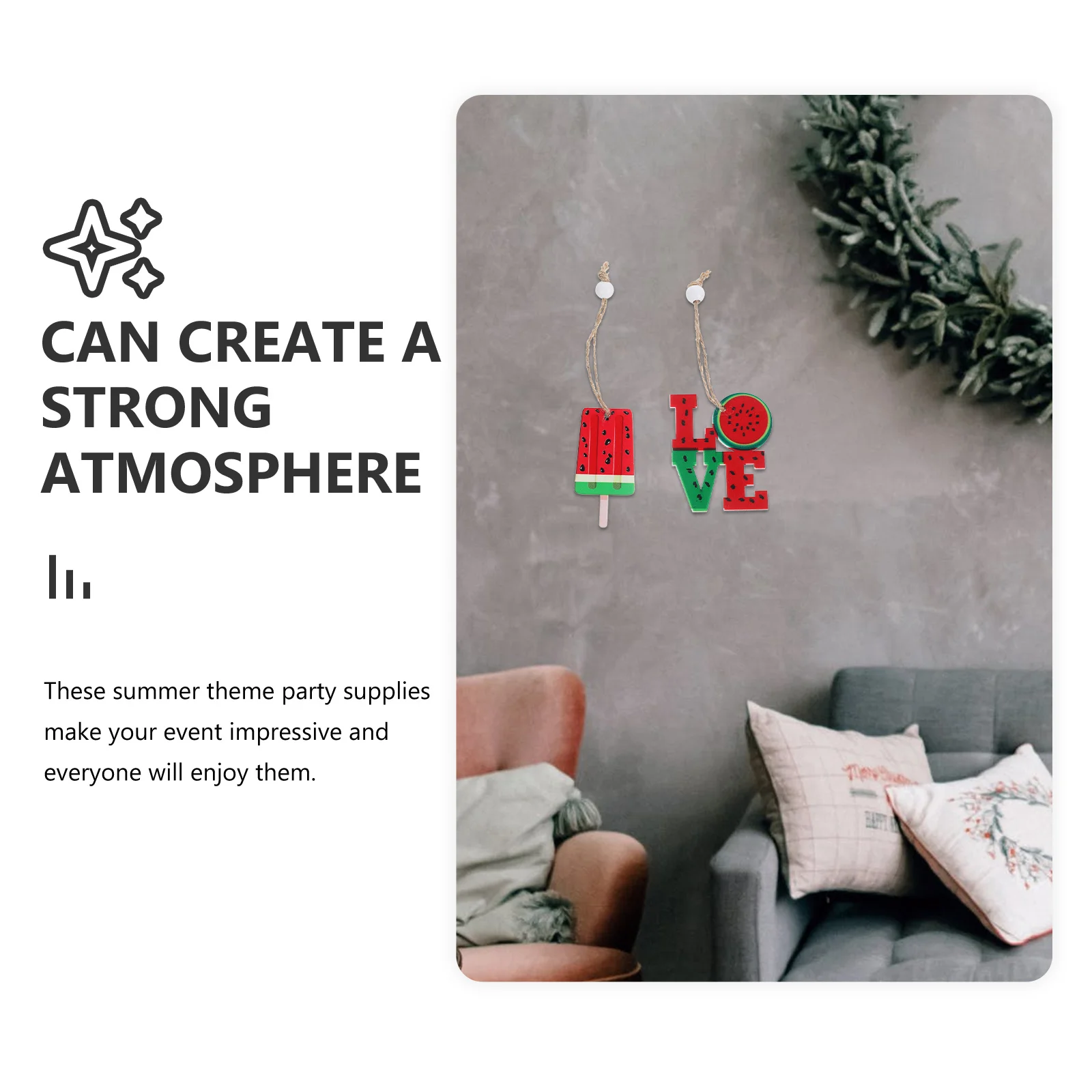 

12Pcs Wood Watermelon Pendant Crafts Summer Luau Party Decorations Hawaiian Themed Party Supplies Watermelon Ornament