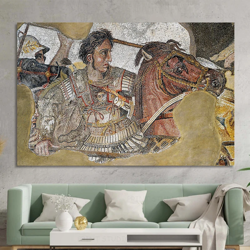 Alexander the Great in Pompeii Ancient Greek Battle Scene Reproduction Poster Canvas Painting Wall Art Pictures Home Decor