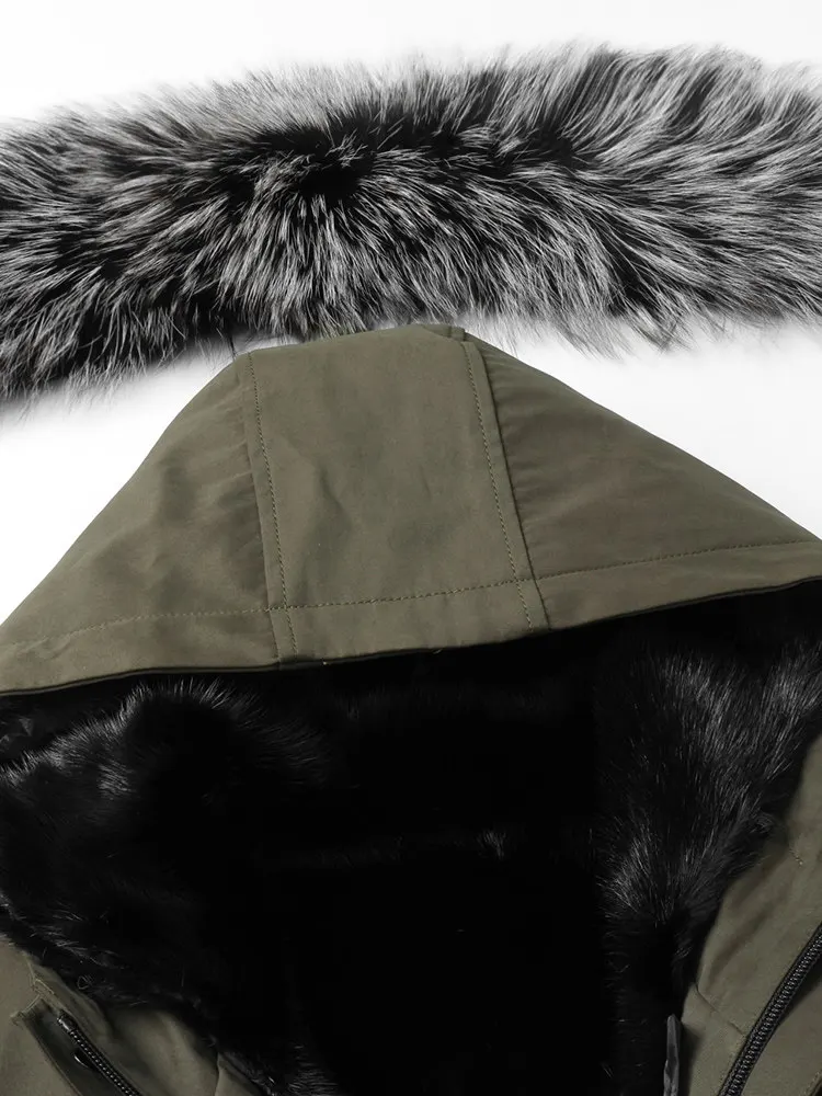 AYUNSUE Natural Fur Coat Man Clothes Luxury Winter Real Fur Coats Detachable Mink Fur Liner Hooded Silver Fox Collar Warm Jacket