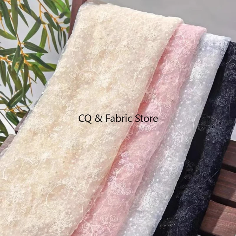 

Новая сетчатая ткань с вышивкой в горошек и цветком сливы для весенне-летних женских вечерних платьев во дворе