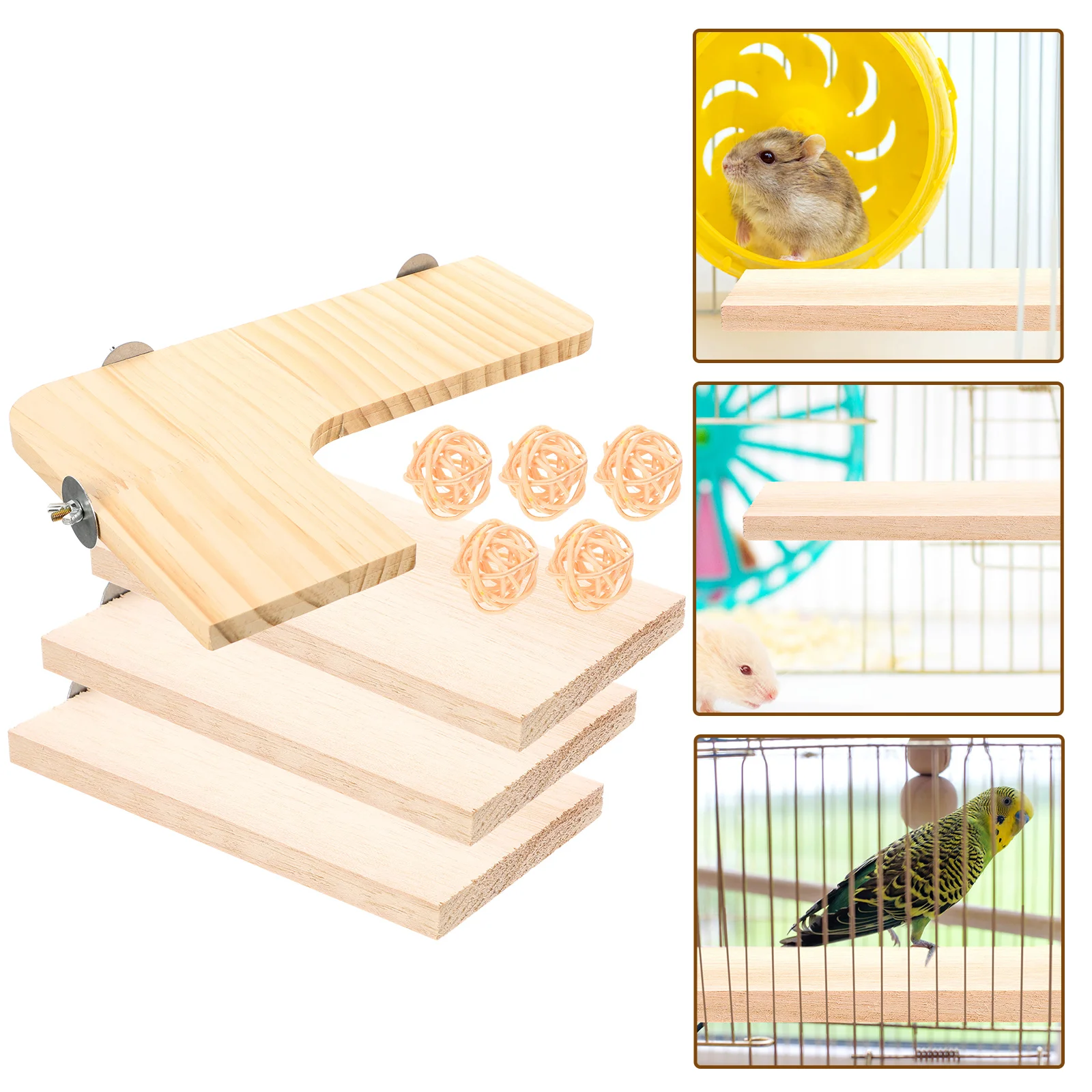 

Parrot Platform Hamster Jumping Toy Practical Board Climbing Squirrel Beige Wood Habitat Cage Corner Shelf