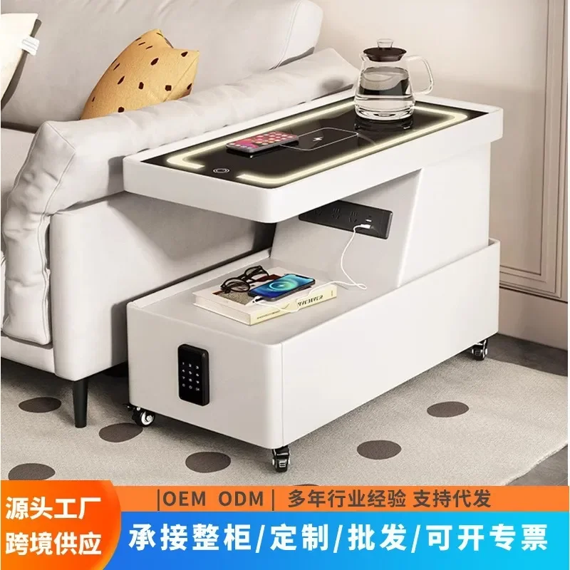 Smart Removable Leather Sofa Side Cabinet Light Luxury High End Small Side Table Simple Modern Living Room Coffee Table
