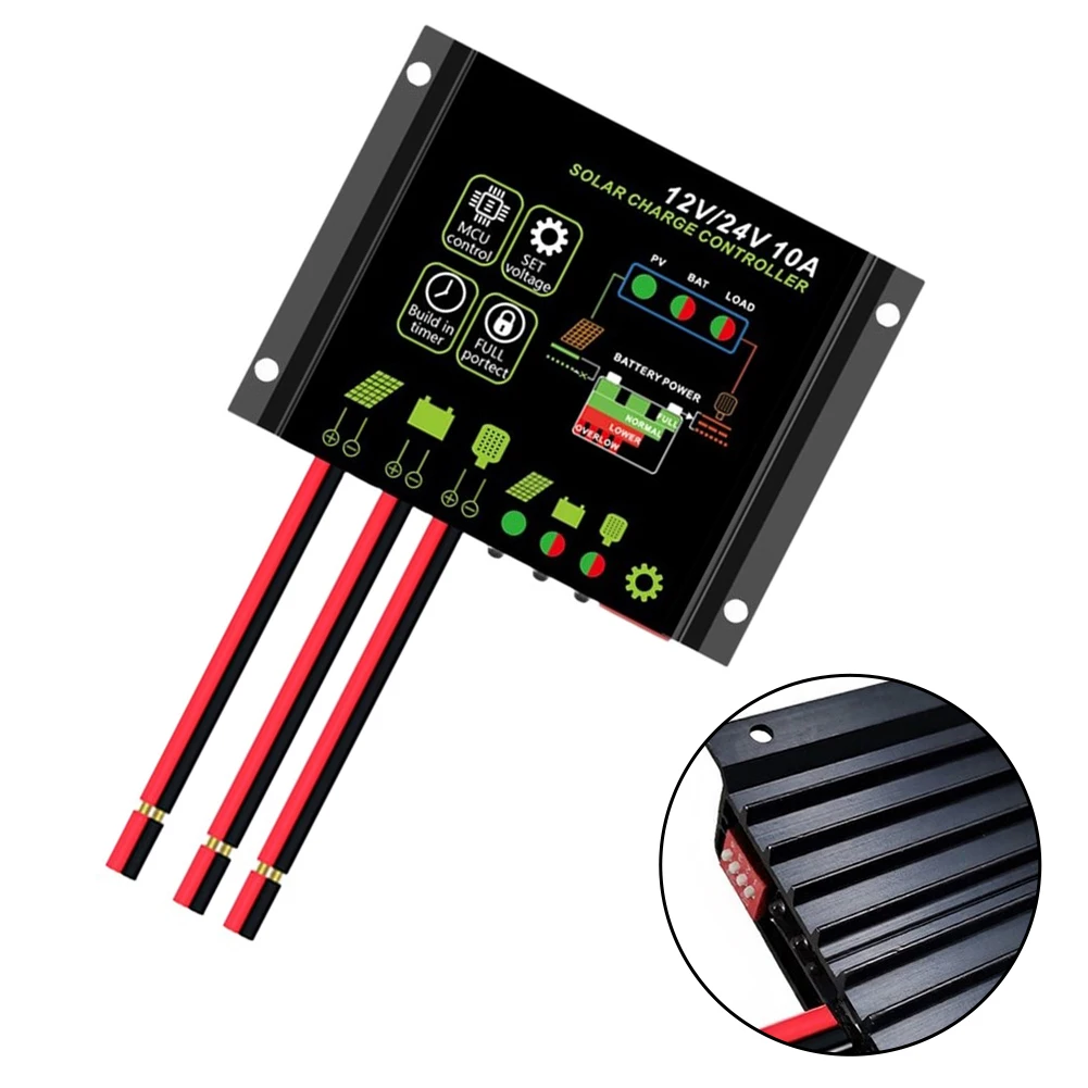 10A 12 24V Solar Charge Controller Featuring Bulk Absorption Float Stages for AGM Gel Flooded and Batteries Outdoor Use